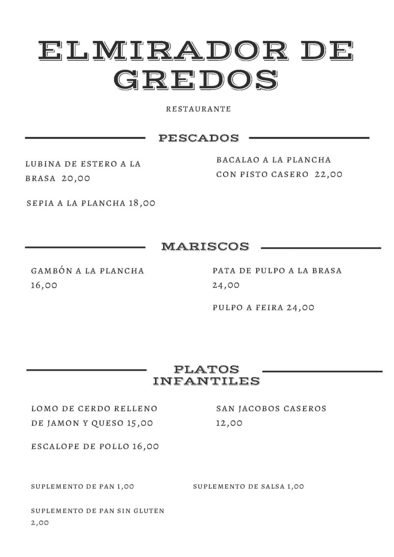 Pescados, mariscos y platos infantiles