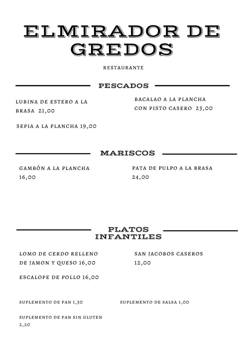 Pescados, mariscos y platos infantiles