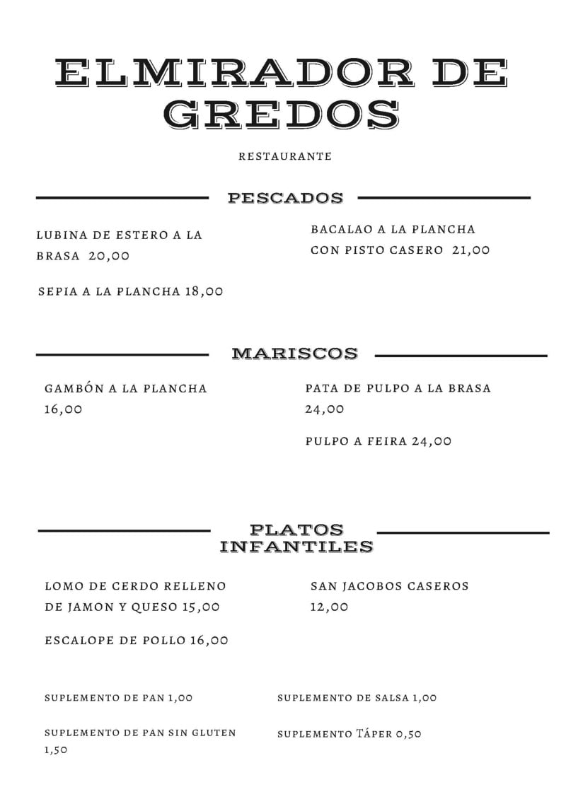 Pescados, mariscos y platos infantiles